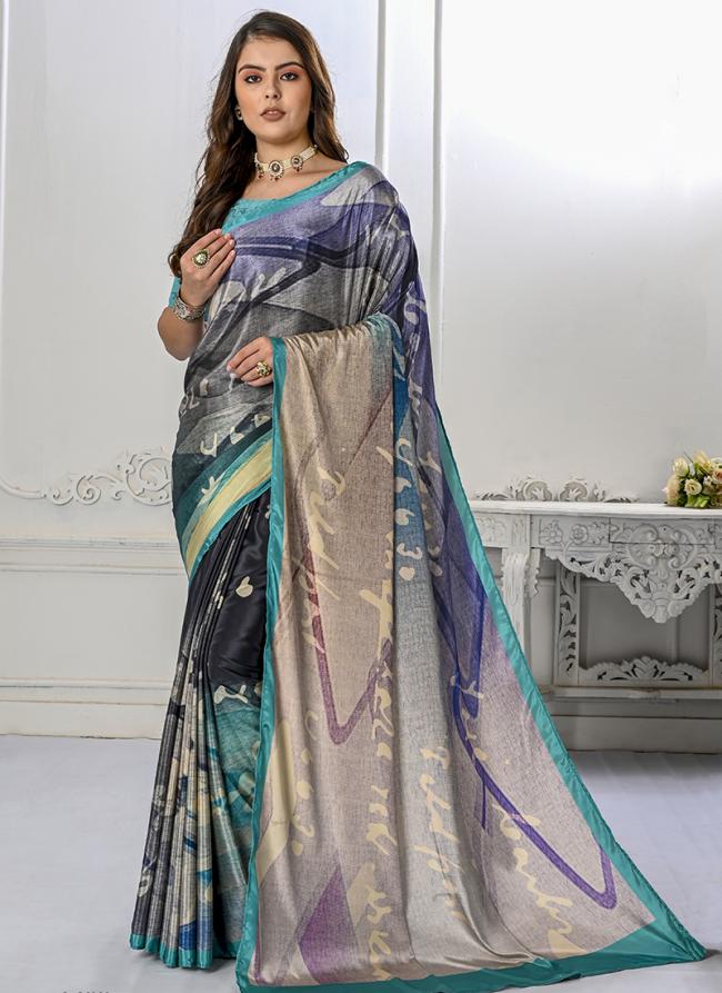 Crepe Soft Silk Grey Traditional Wear Printed Saree